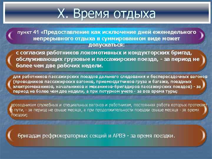 X. Время отдыха пункт 41 «Предоставление как исключение дней еженедельного непрерывного отдыха в суммированном