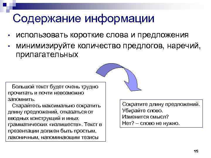 Содержание информации. Этапы компьютерной презентации. Презентации с длинным содержанием. Минимизировать это простыми словами.