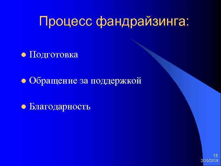 Процесс фандрайзинга: l Подготовка l Обращение за поддержкой l Благодарность 15 2/10/2018 
