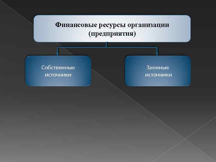 Финансовые ресурсы организации (предприятия) Собственные источники Заемные источники 