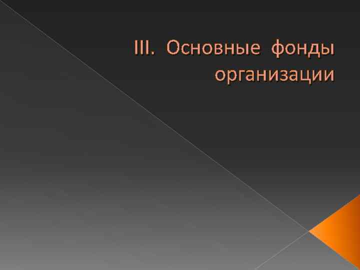 III. Основные фонды организации 