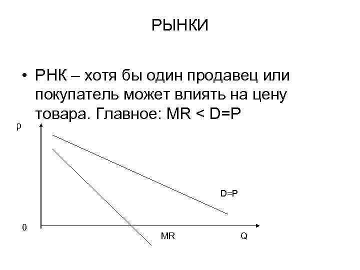 РЫНКИ p • РНК – хотя бы один продавец или покупатель может влиять на