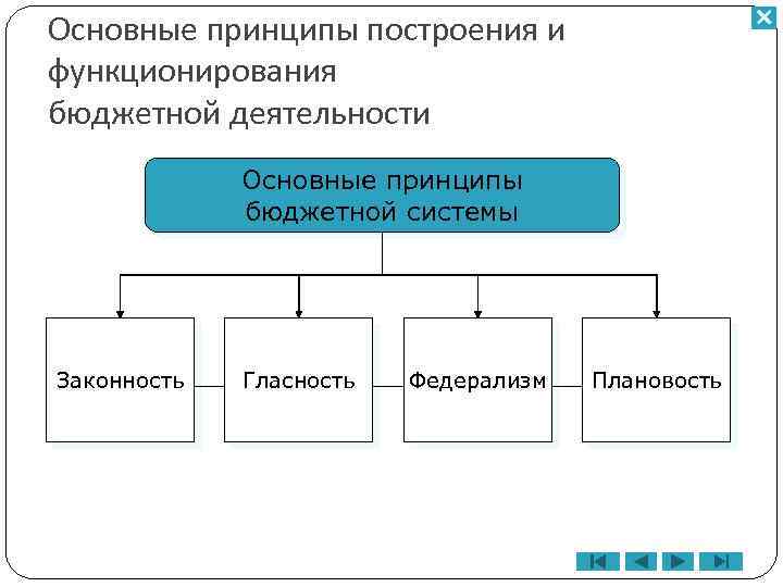 Основные принципы построения и функционирования бюджетной деятельности Основные принципы бюджетной системы Законность Гласность Федерализм