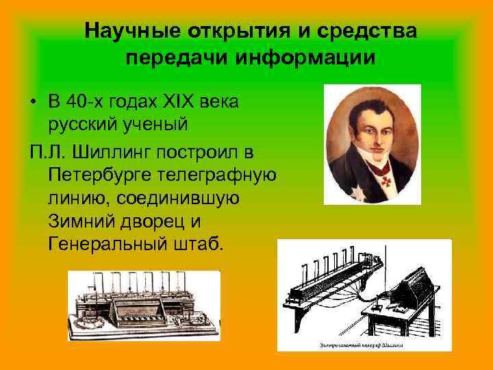 Научные открытия и средства передачи информации • В 40 -х годах XIX века русский