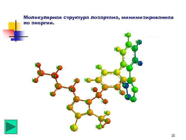 Молекулярная структура лозартана, минимизированная по энергии. 15 