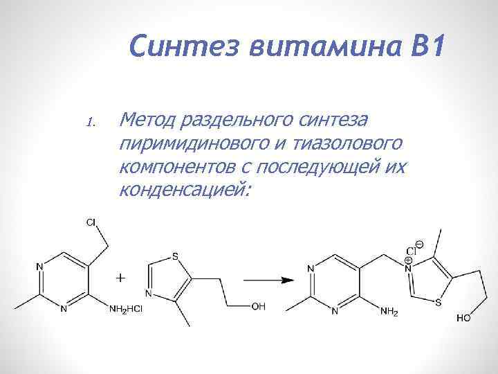 Синтез витамина В 1 1. Метод раздельного синтеза пиримидинового и тиазолового компонентов с последующей