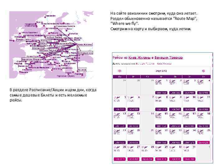 На сайте авиалинии смотрим, куда она летает. Раздел обыкновенно называется “Route Map”, “Where we