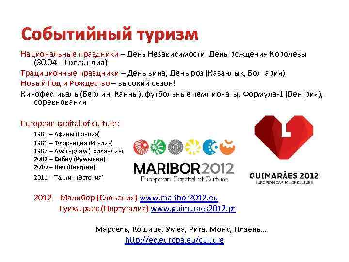 Событийный туризм Национальные праздники – День Независимости, День рождения Королевы (30. 04 – Голландия)