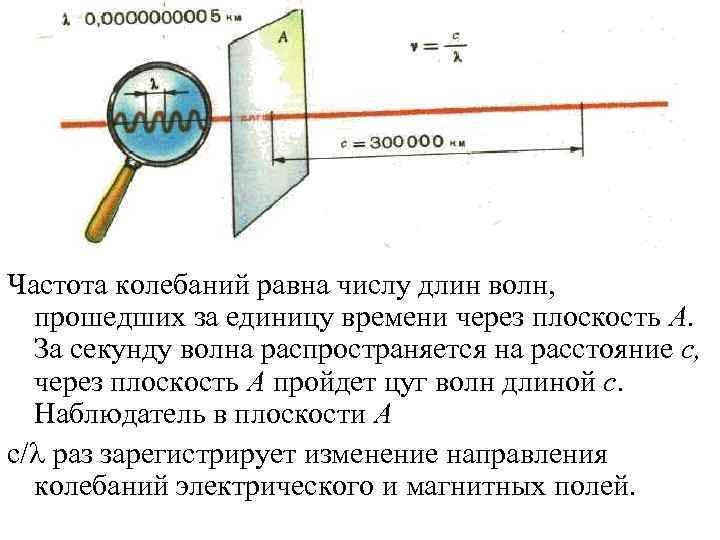 Частота колебаний равна числу длин волн, прошедших за единицу времени через плоскость А. За