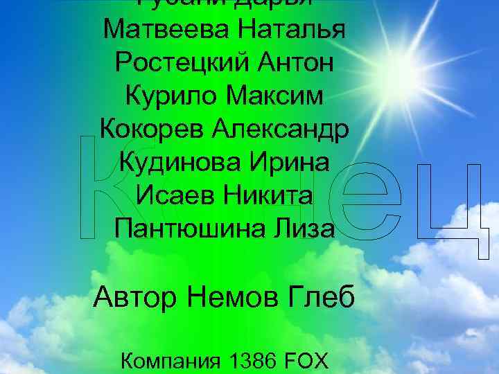 Губани Дарья Матвеева Наталья Ростецкий Антон Курило Максим Кокорев Александр Кудинова Ирина Исаев Никита