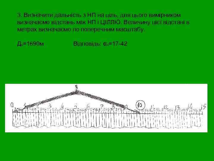 3. Визначити дальність з НП на ціль, для цього вимірником визначаємо відстань між НП