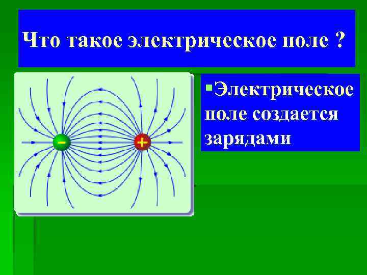 Что такое электрическое поле ? §Электрическое поле создается зарядами 