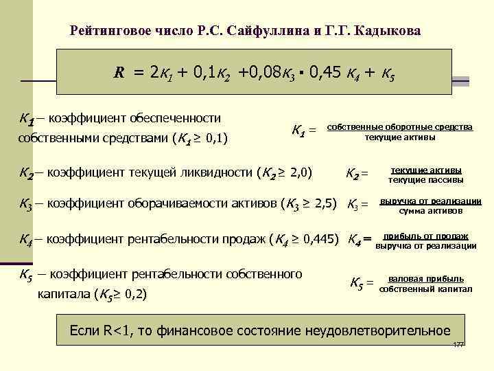 Рейтинговое число Р. С. Сайфуллина и Г. Г. Кадыкова R = 2 к 1