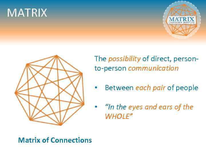 MATRIX The possibility of direct, personto-person communication • Between each pair of people •