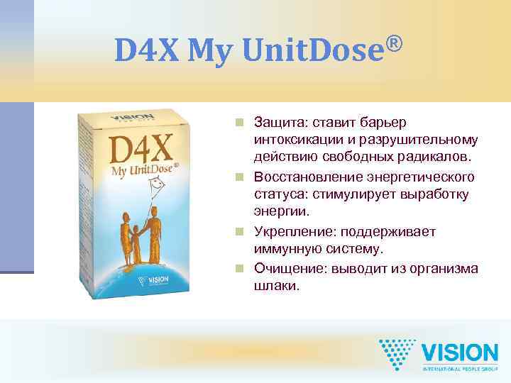 D 4 X My ® Unit. Dose n Защита: ставит барьер интоксикации и разрушительному