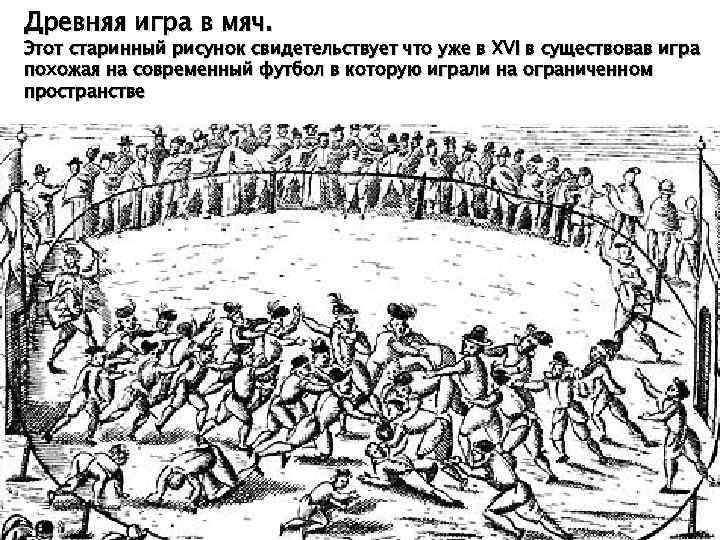 Древняя игра в мяч. Этот старинный рисунок свидетельствует что уже в XVI в существовав