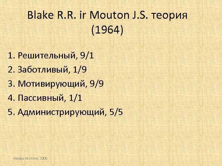 Blake R. R. ir Mouton J. S. теория (1964) 1. Решительный, 9/1 2. Заботливый,