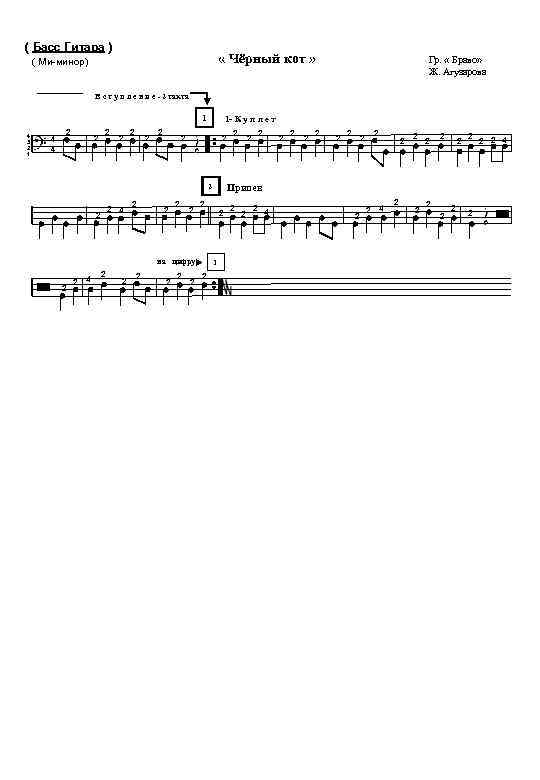 ( Басс Гитара ) « Чёрный кот » ( Ми-минор) Гр. « Браво» Ж.