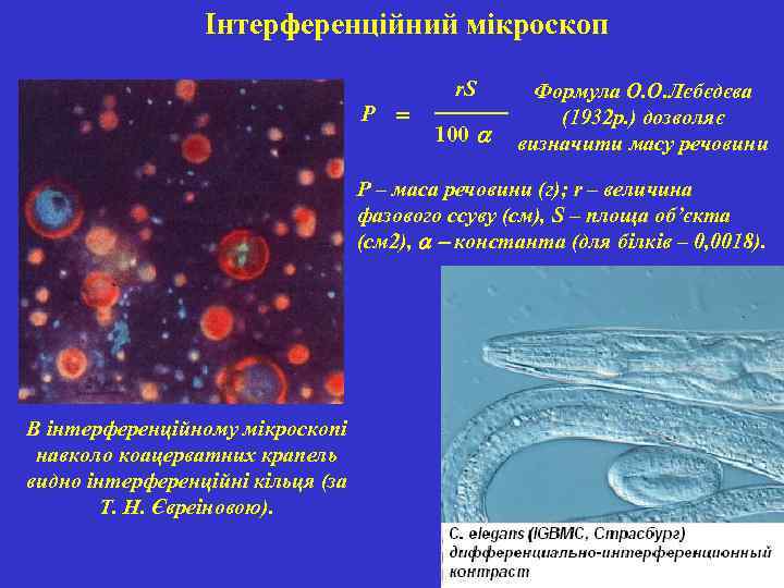 Інтерференційний мікроскоп Р = r. S 100 a Формула О. О. Лєбєдєва (1932 р.