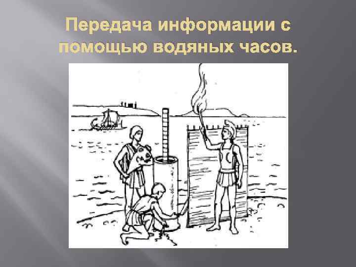 Передача информации с помощью водяных часов. 