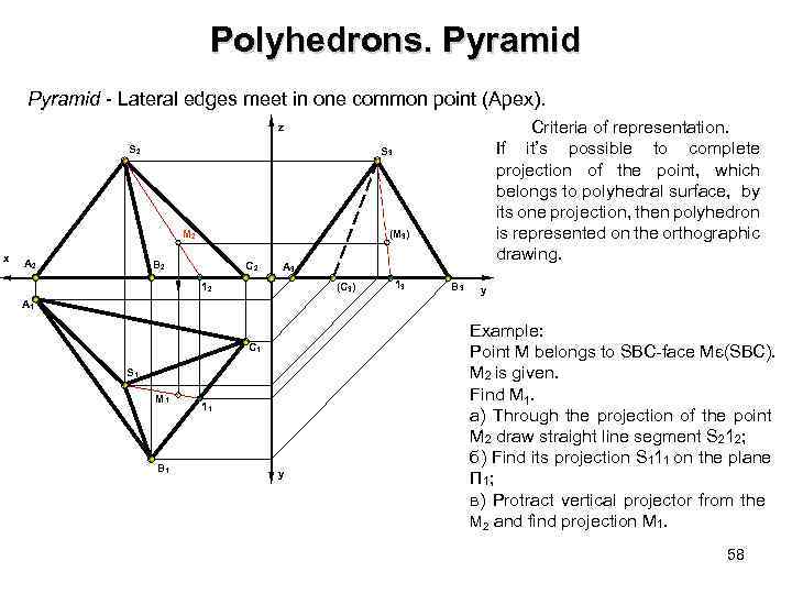 Polyhedrons. Pyramid Lateral edges meet in one common point (Apex). Criteria of representation. If