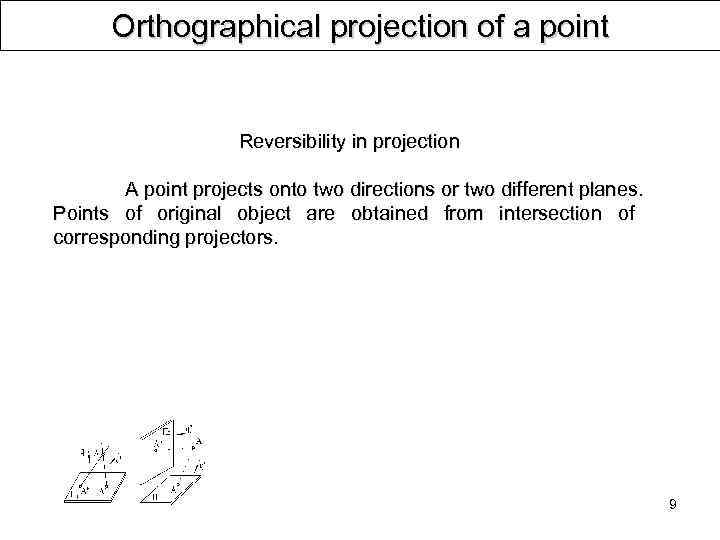 Orthographical projection of a point Reversibility in projection A point projects onto two directions