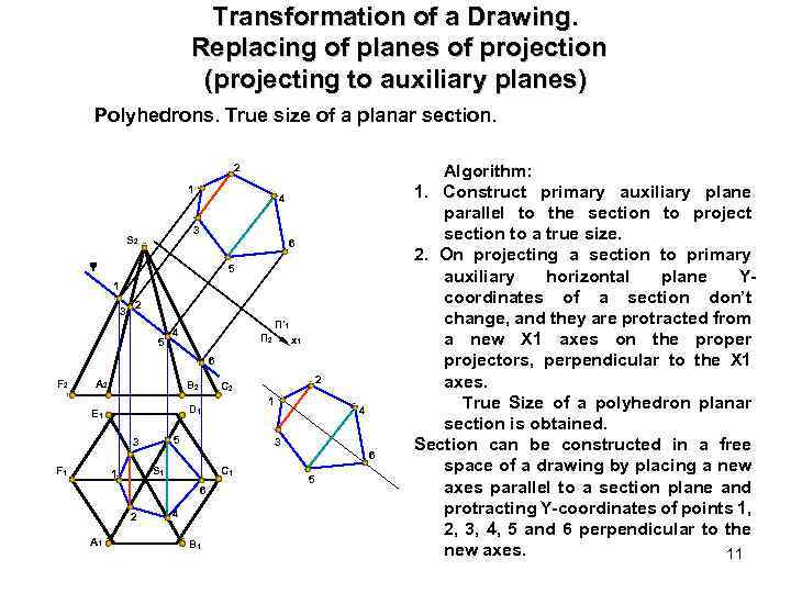 Transformation of a Drawing. Replacing of planes of projection (projecting to auxiliary planes) Polyhedrons.