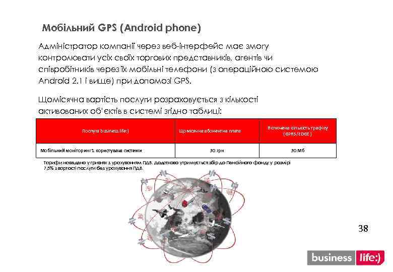 Мобільний GPS (Android phone) Адміністратор компанії через веб-інтерфейс має змогу контролювати усіх своїх торгових