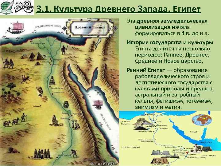 3. 1. Культура Древнего Запада. Египет Эта древняя земледельческая цивилизация начала формироваться в 4