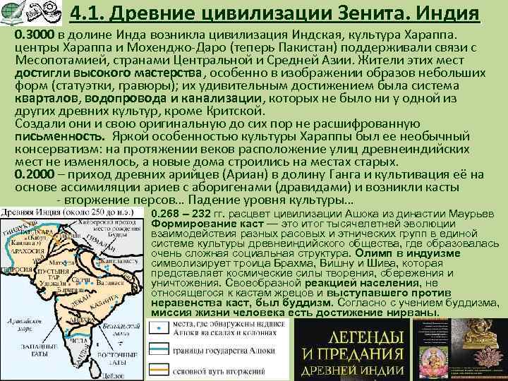 4. 1. Древние цивилизации Зенита. Индия 0. 3000 в долине Инда возникла цивилизация Индская,