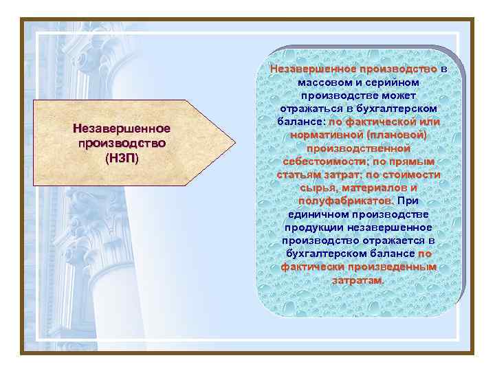 Незавершенное производство (НЗП) Незавершенное производство в массовом и серийном производстве может отражаться в бухгалтерском