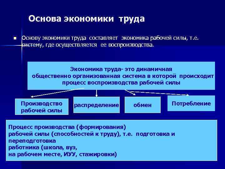 Основа экономики труда n Основу экономики труда составляет экономика рабочей силы, т. е. систему,