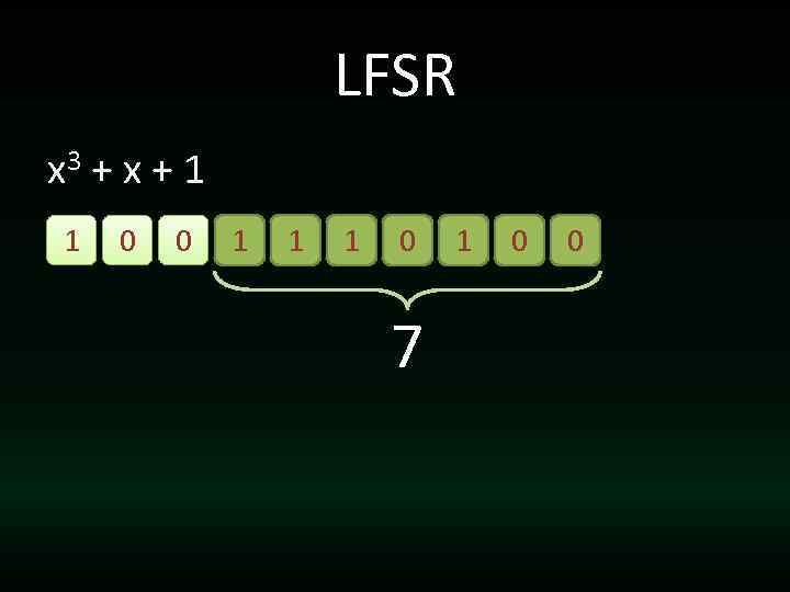 LFSR x 3 + x + 1 1 0 0 1 1 1 0