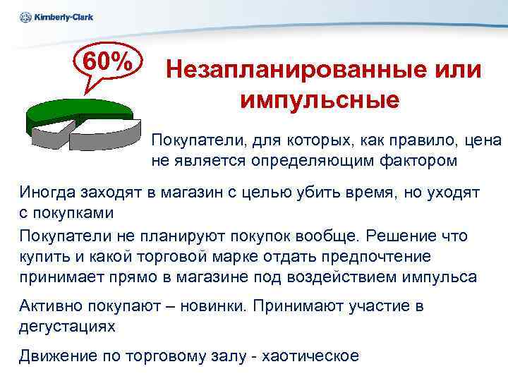 Ukraine Kimberly-Clark 60% Незапланированные или импульсные Покупатели, для которых, как правило, цена не является