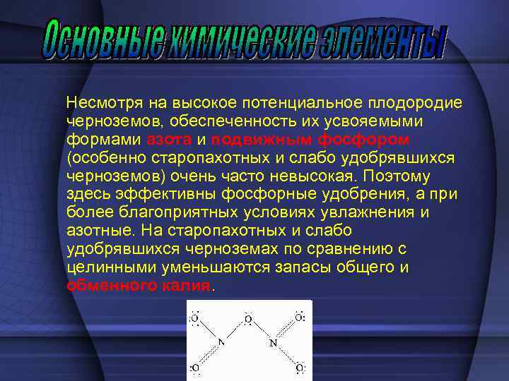 Несмотря на высокое потенциальное плодородие черноземов, обеспеченность их усвояемыми формами азота и подвижным фосфором