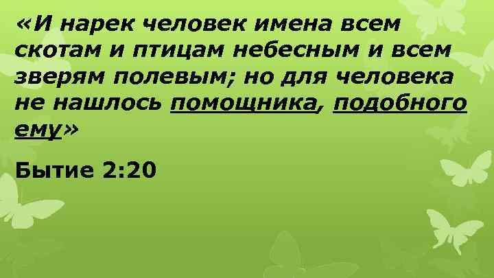  «И нарек человек имена всем скотам и птицам небесным и всем зверям полевым;