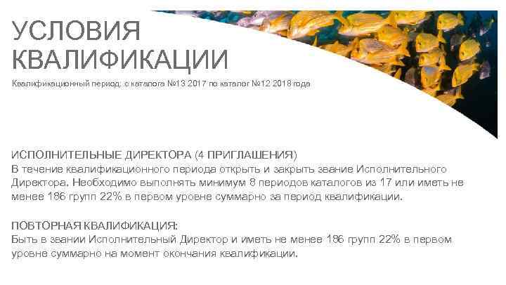 УСЛОВИЯ КВАЛИФИКАЦИИ Квалификационный период: с каталога № 13 2017 по каталог № 12 2018