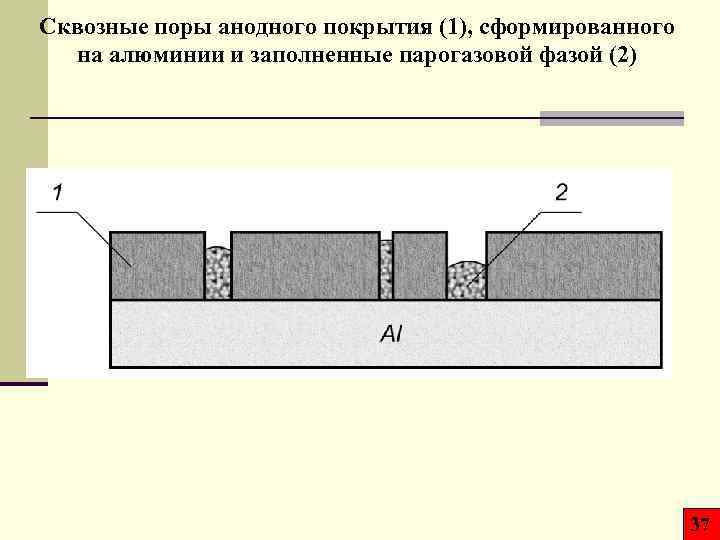 Сквозные поры анодного покрытия (1), сформированного на алюминии и заполненные парогазовой фазой (2) 37