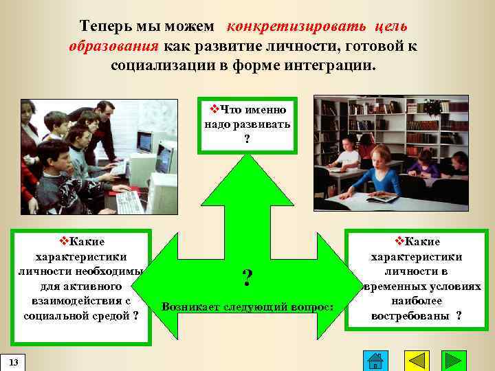 Теперь мы можем конкретизировать цель образования как развитие личности, готовой к социализации в форме