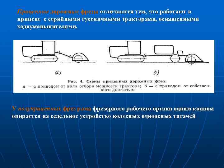 Прицепные дорожные фрезы отличаются тем, что работают в прицепе с серийными гусеничными тракторами, оснащенными
