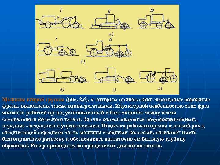 Машины второй группы (рис. 2, 6), к которым принадлежат самоходные дорожные фрезы, выполнены также