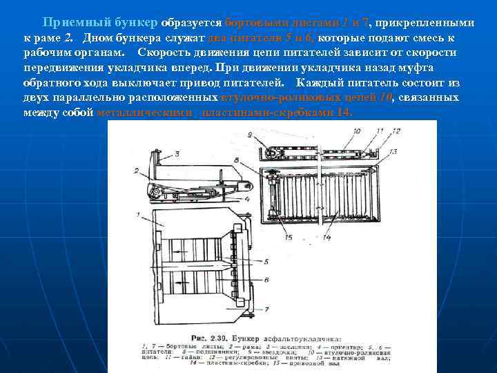  Приемный бункер образуется бортовыми листами 1 и 7, прикрепленными к раме 2. Дном