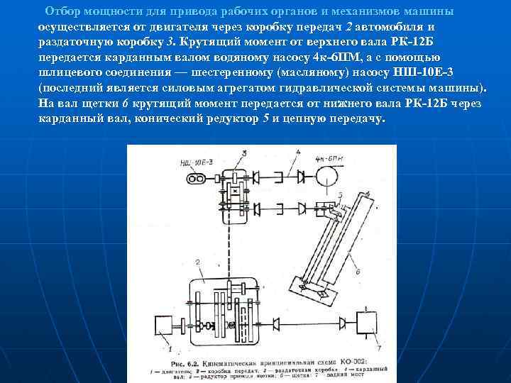  Отбор мощности для привода рабочих органов и механизмов машины осуществляется от двигателя через