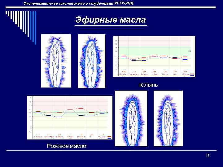 Эксперименты со школьниками и студентами УГТУ-УПИ Эфирные масла полынь Розовое масло 17 