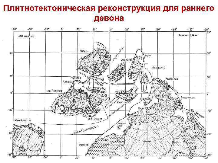 Плитнотектоническая реконструкция для раннего девона 