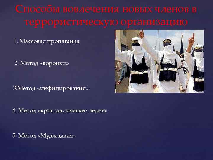 Какая схема психологической вербовки в ряды экстремистов или террористов используется