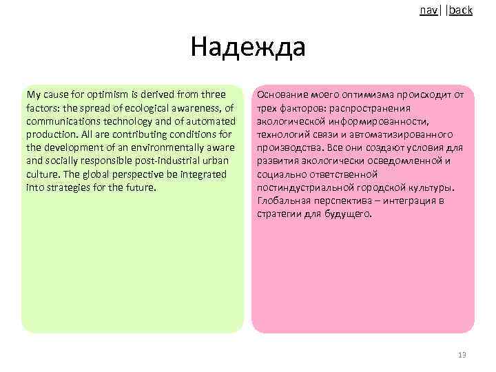 nav||back Надежда My cause for optimism is derived from three factors: the spread of