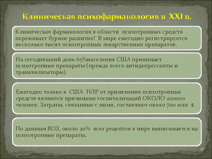 Клиническая психофармакология в XXI в. Клиническая фармакология в области психотропных средств переживает бурное развитие!