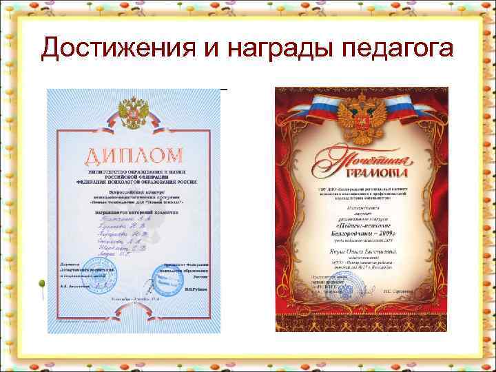 Достижения и награды педагога 