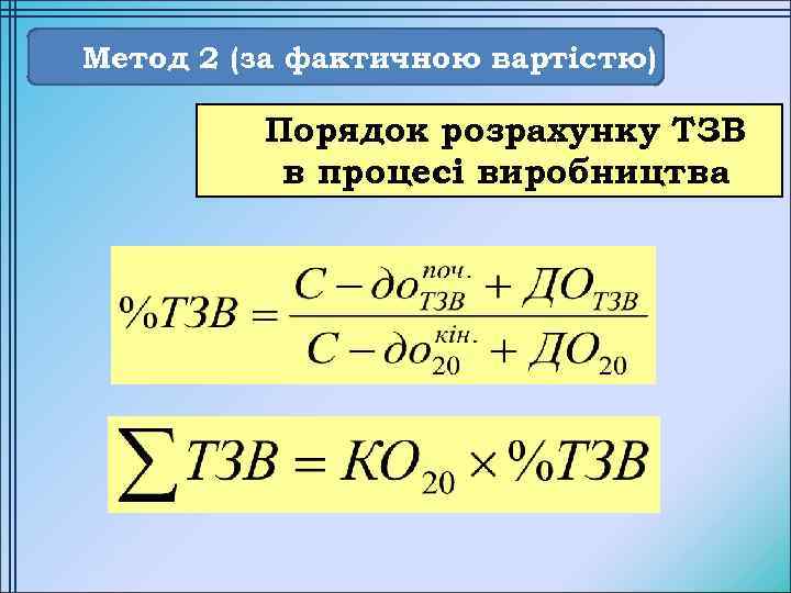Метод 2 (за фактичною вартістю) Порядок розрахунку ТЗВ в процесі виробництва 